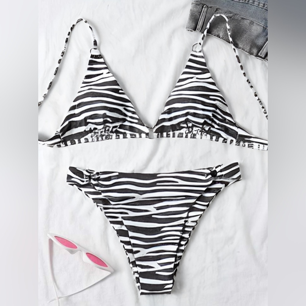 Sunset and Swim Zebra Stripe Bikini Bottom with Ring